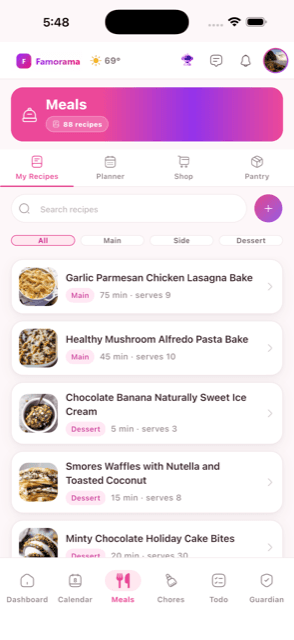 Recipes, Meal Planning + Smart Shopping in the Famorama app