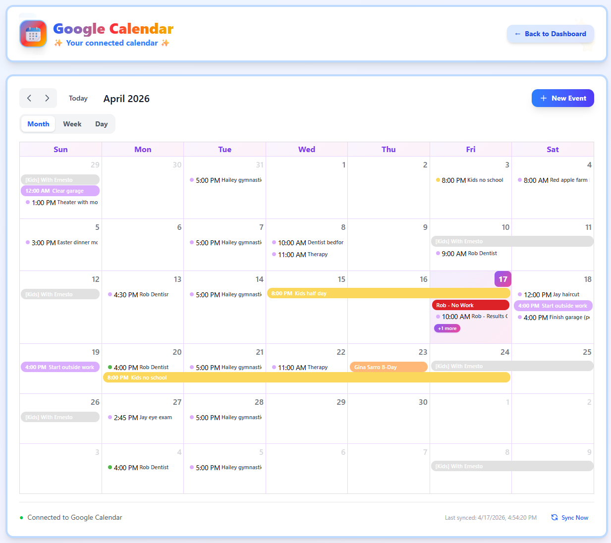 Shared Family Calendar screenshot